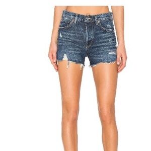 Agolde Jaden Dark Blue Distressed High Waisted Jean Shorts 27